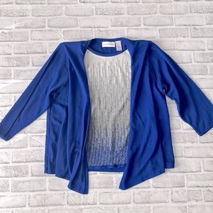 Alfred Dunner Cardigan Blue Casual Open Front Sweater- Size L